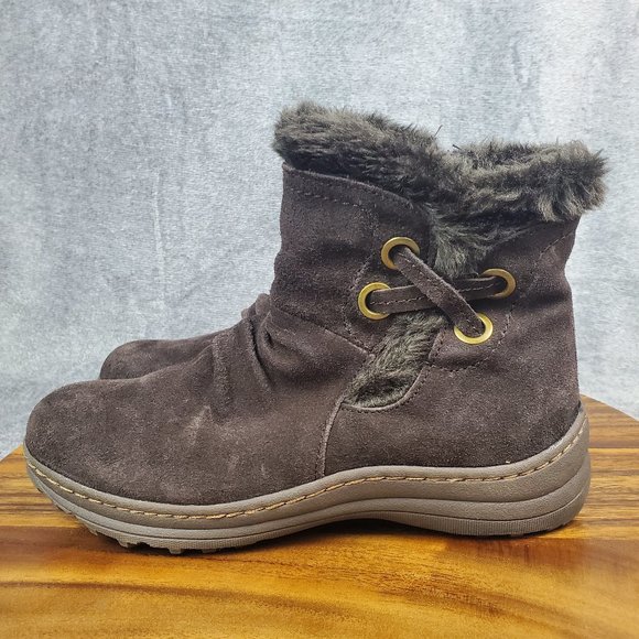 Baretraps Boots Womens 8.5 M Brown Suede Leather Faux Fur Lined Zip Winter Ankle - Picture 3 of 9